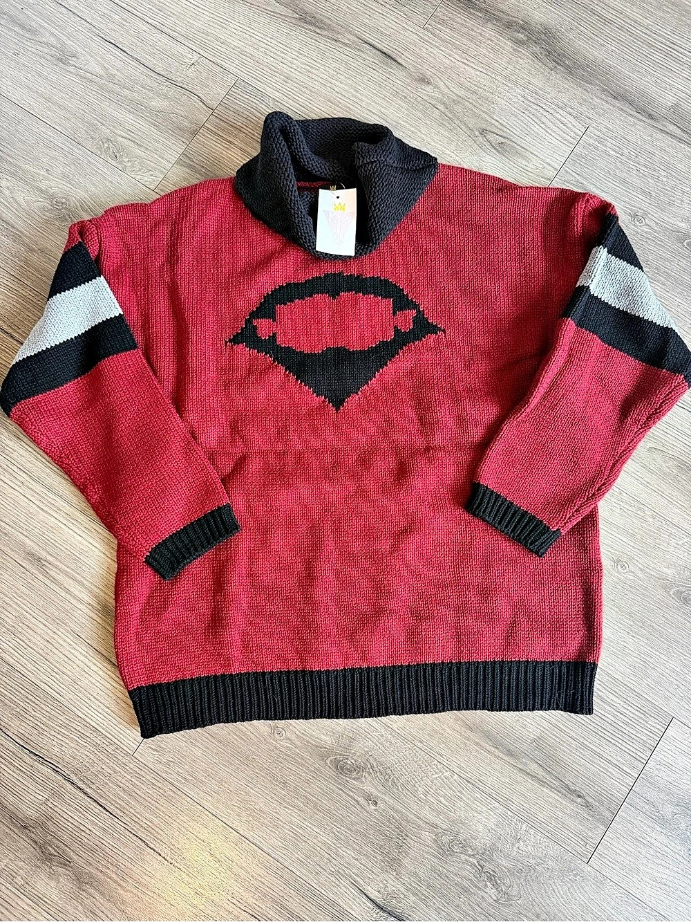 The KIGU Stop Streetwear Sweater Color Block Red & Black Small NWT